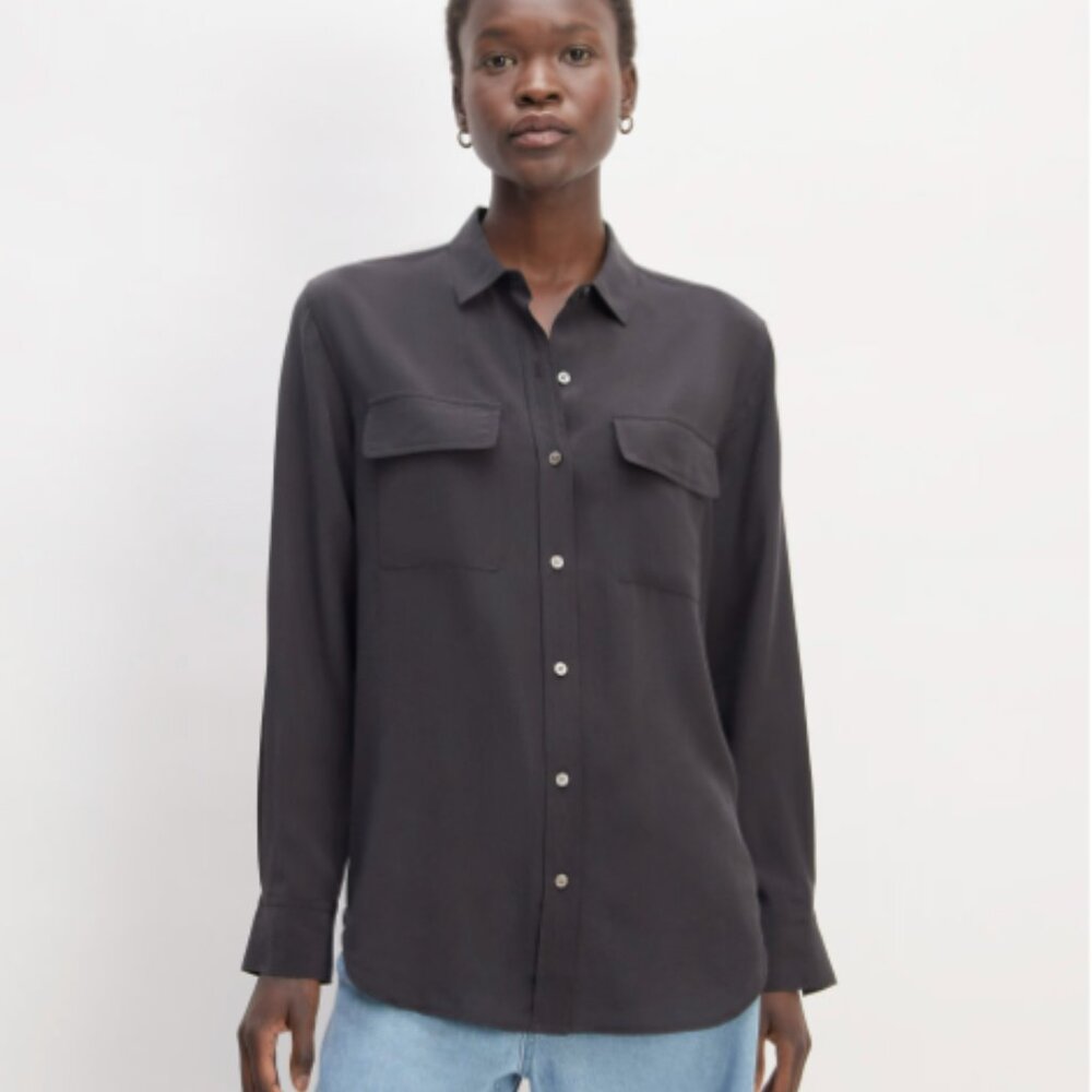 NWOT Everlane Washable Silk Utility Shirt Black Size 00